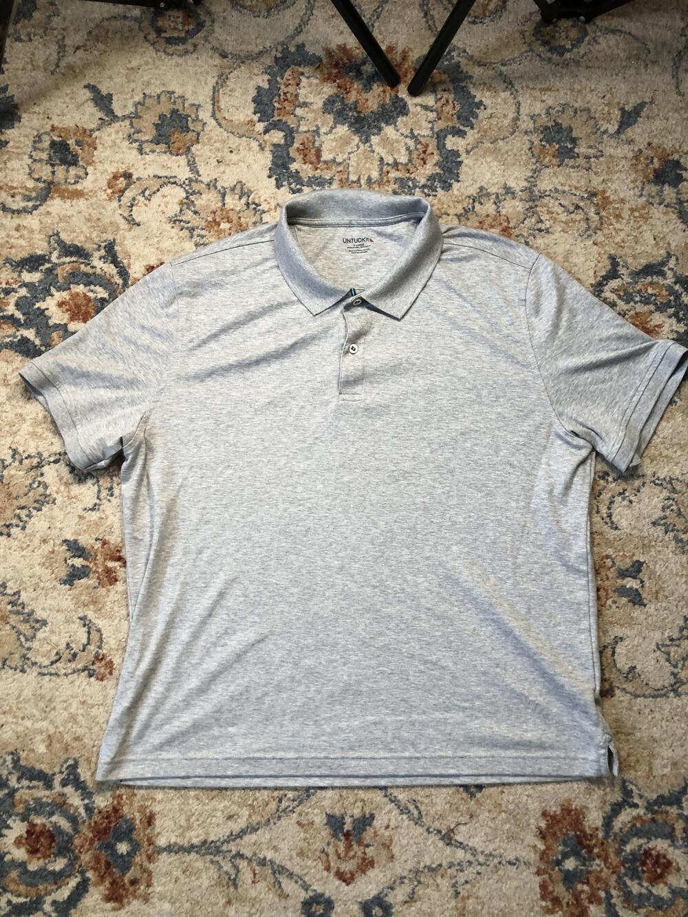 Untuckit Polo Shirt Mens XL Gray Damascchino Supima Cotton Wrinkle Free Casual